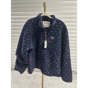 Alpine Design Mens XL Sherpa Fleece Print Jacket Deep Navy Birds Eye